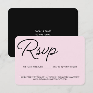 Asiento reservado del boda RSVP rosa en blanco y n