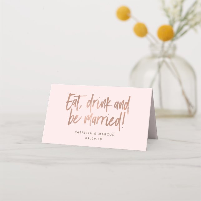 Asiento Rosa de pincel moderno tarjeta Boda de oro (Anverso)