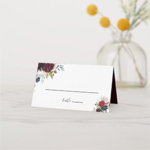Asiento Tarjeta Boda floral moderna de la Marina de Borgoñ