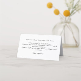 Asiento Tarjeta de bienvenida para habitación de hotel par