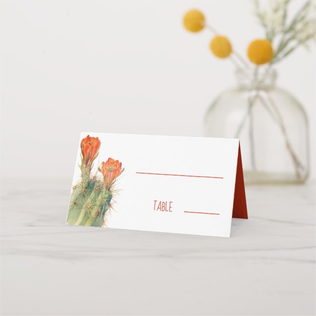 Asiento Tarjeta de boda acuarela Cactus Floral Rojo   (Anverso)