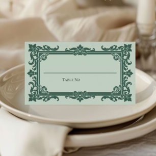 Asiento Tarjeta de Boda con Cresta Ornamental Verde Salvia