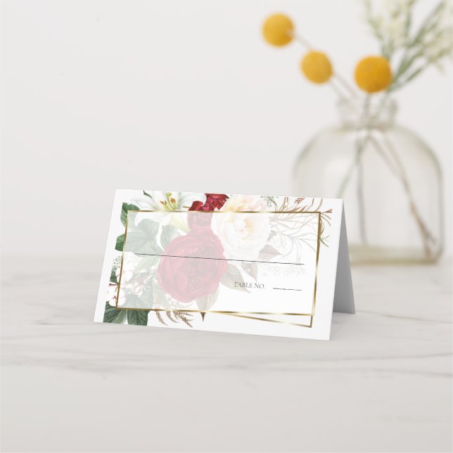 Asiento Tarjeta de boda Escort | Ivory and Red Peony Bouqu (Anverso)