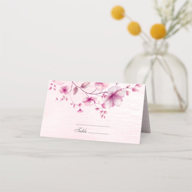 Asiento Tarjeta de colocación de flores rosadas acuarelas (Anverso)