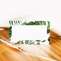 Tarjeta de colocación de hojas tropicales con mati
