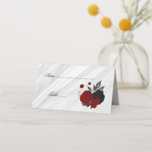 Asiento tarjeta de colocación de mármol floral negro y roj