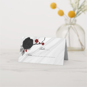 Asiento tarjeta de colocación de mármol floral negro y roj