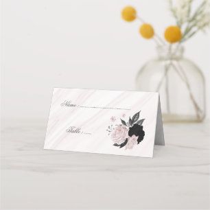 Asiento tarjeta de colocación de mármol floral negro y ros