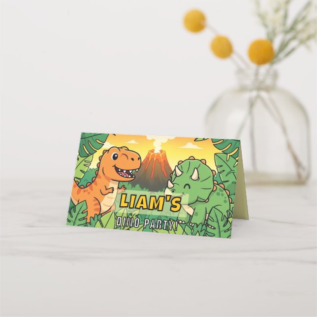 Asiento Tarjeta de Cumpleaños de Dinosaurio | Tarjeta de N (Anverso)