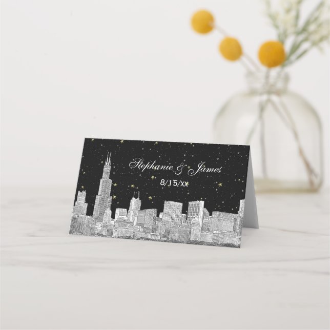 Asiento Tarjeta de Escort Etch Chicago Starry Skyline DIY  (Anverso)