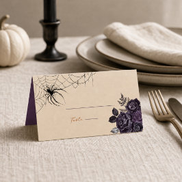 Asiento Tarjeta de Halloween Floral Gótica Plegada con Inv