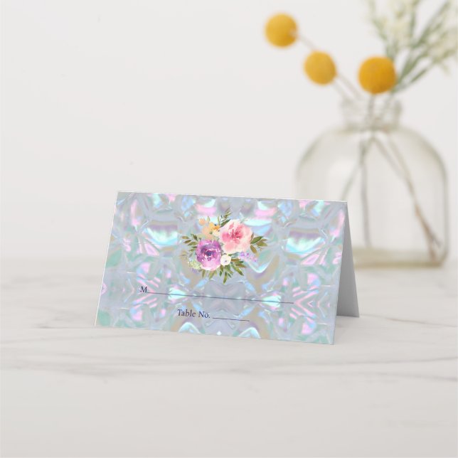 Asiento Tarjeta de invitado Faux Mother of Pearl Place (Anverso)