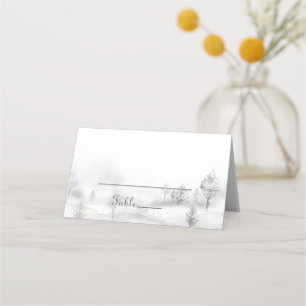 Asiento Tarjeta de lugar Boda de Winter Mountain Forest