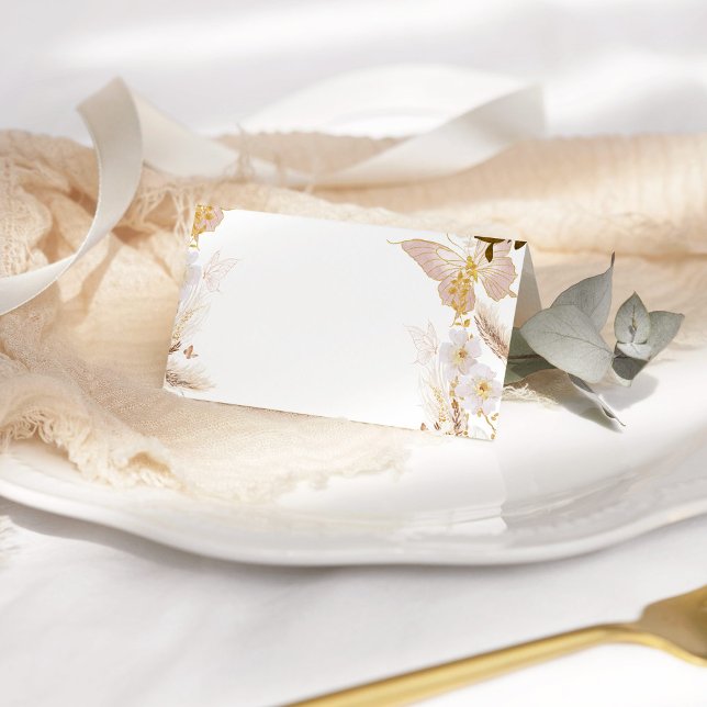 Asiento Tarjeta de lugar Boho oro floral mariposa (Subido por el creador)