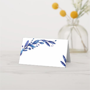 Asiento Tarjeta de lugar botánico azul. Asientos de boda d