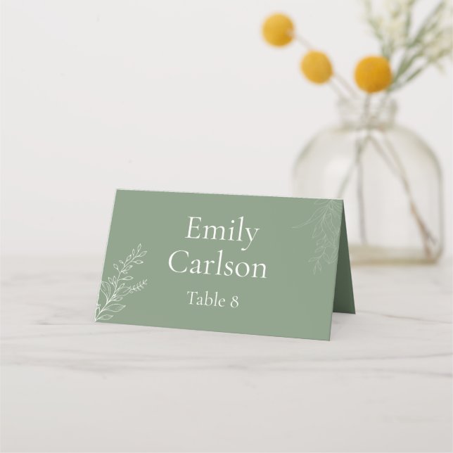 Asiento Tarjeta de lugar botánico verde oscuro salvia (Reverso)