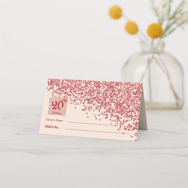 Asiento Tarjeta de lugar Burgundy Glitter Ruby Red del 20  (Anverso)