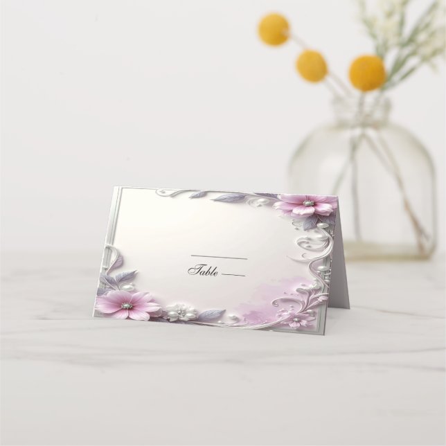 Asiento Tarjeta de lugar con marco floral rosa (Anverso)