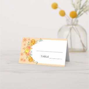 Asiento Tarjeta de lugar de arco de calabaza naranja acuar