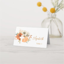 Tarjeta de lugar de bautizo de calabaza otoñal