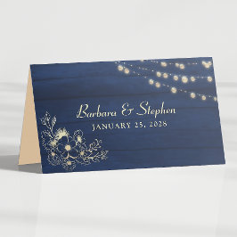 Asiento Tarjeta de lugar de boda azul marino rústico