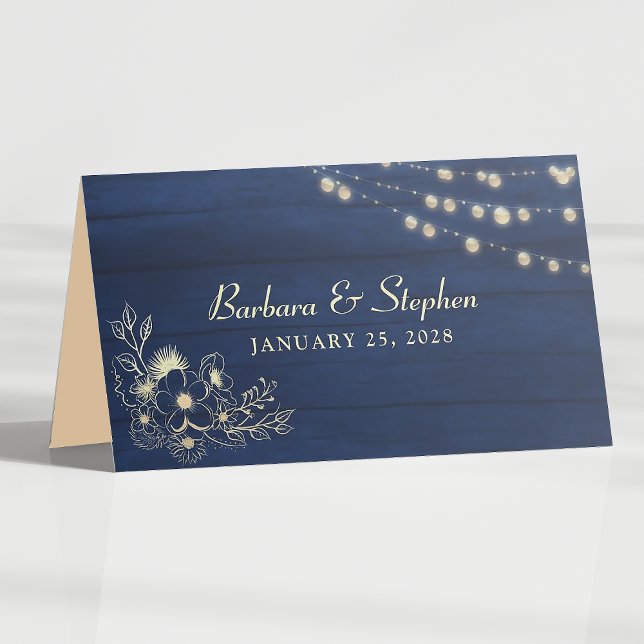 Asiento Tarjeta de lugar de boda azul marino rústico (Subido por el creador)