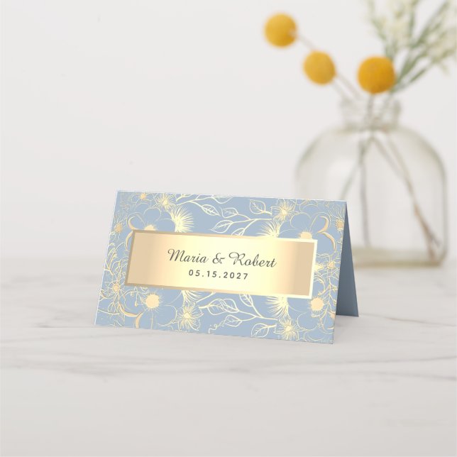 Asiento Tarjeta de lugar de boda azul polvoriento (Reverso)