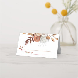 Asiento Tarjeta de lugar de boda blanca con ramo floral de