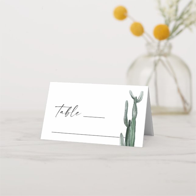 Asiento Tarjeta de lugar de boda Cactus Boho Acuarela | Bo (Anverso)