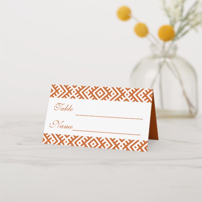 Asiento Tarjeta de lugar de boda con borde de patrón étnic (Anverso)