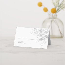 Asiento Tarjeta de lugar de boda con flores 3D blancas
