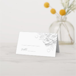 Asiento Tarjeta de lugar de boda con flores 3D blancas