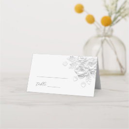 Asiento Tarjeta de lugar de boda con flores 3D blancas