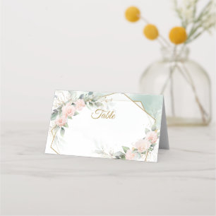 Asiento Tarjeta de lugar de boda con flores de rosas rosad