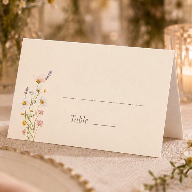 Asiento Tarjeta de lugar de boda con flores silvestres boh (Bohemian Whimsical Wildflowers Wedding Place Card)