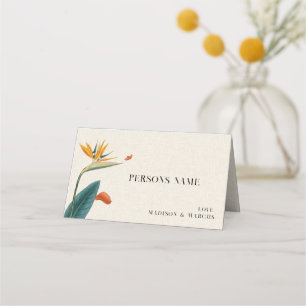 Asiento Tarjeta de lugar de boda con flores tropicales ele