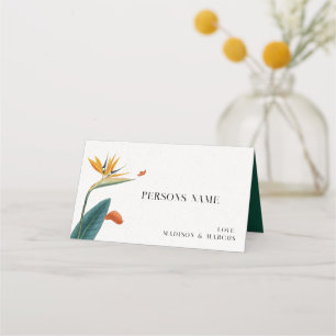 Asiento Tarjeta de lugar de boda con flores tropicales ele