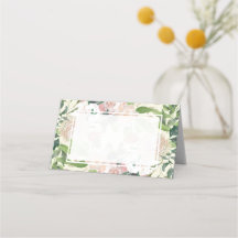 tarjeta de lugar de boda con hojas botánicas flora
