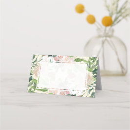 Asiento tarjeta de lugar de boda con hojas botánicas flora