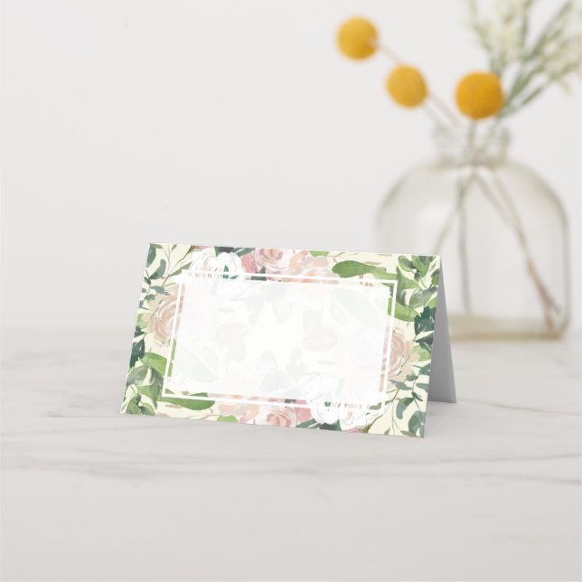Asiento tarjeta de lugar de boda con hojas botánicas flora (Anverso)