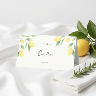 Asiento Tarjeta de lugar de boda con limón y vegetación co