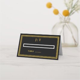 Asiento Tarjeta de lugar de boda con monograma negro y dor