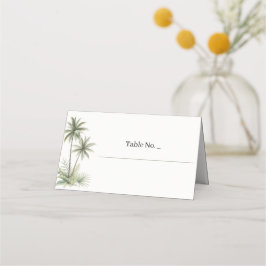 Asiento Tarjeta de lugar de boda con palma de acuarela