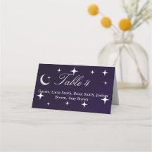 Tarjeta de lugar de boda con tema nocturno