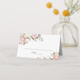 Asiento Tarjeta de lugar de boda con verde floral rosa rub