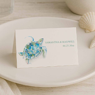 Asiento Tarjeta de lugar de Boda costero Watercolor Beach