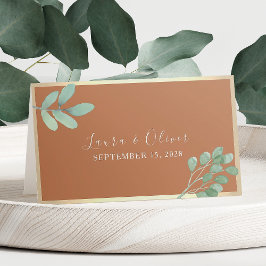 Asiento Tarjeta de lugar de boda de color naranja quemado