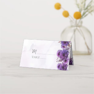 Asiento Tarjeta de lugar de boda de crisantemo acuarela pú
