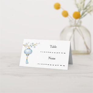 Asiento Tarjeta de lugar de boda de farol azul japonés