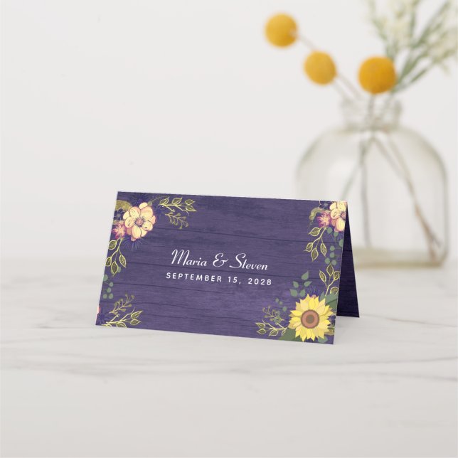 Asiento Tarjeta de lugar de boda de girasoles (Reverso)